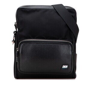 Dior logo shoulder bag black nylon leather